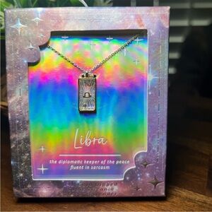 14K Gold Dipped Zodiac Libra Cubic Zirconia Glass Pendant Necklace NWT